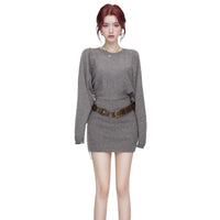 Womens Cinched Sheath-Fit Pure-Desire Knitted Sweater Dress For Layering