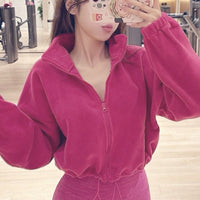 Corduroy Sports Thermal Drawstring Fleece Loose Windproof Padded Hoodie