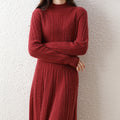 Base Skirt Paired With A Dress Featuring A High-neck Design And A Length Below The Knee