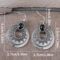 Retro Gemstone-Inlaid Round Hollow Pendant Earrings