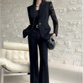One Button Lace Panelled Blazer And Trousers Two Piece Set