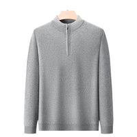 Men's Half-high Collar Zipper Sweater Middle-aged Men's Thickened Keep Warm Pure Color Sweater
