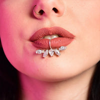 Fake Ring No Hole Shiny Zircon Flower Lip Jewelry