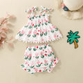 Baby Girl Cute Flowers Sling Half-length Lace Skirt Shorts Suit