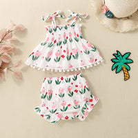 Baby Girl Cute Flowers Sling Half-length Lace Skirt Shorts Suit