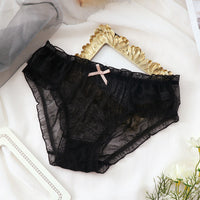 Mid Waist Japanese Sweet Mesh Black Underwear