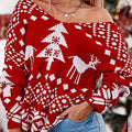 Women's Backless Off-shoulder Christmas Snowflake Pattern Long-sleeved Sweater