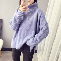 Cable-knit Sweater Women's Lapel Long Sleeve Diamond Lattice