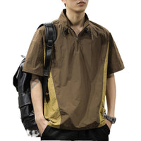 Men's Business Shirt Casual T-shirt American Half Zipped Stand Collar Shirt