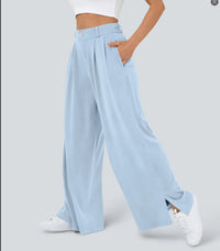Womens New High-Waist Casual Wide-Leg Pants With Zippers And Pockets At The Hem