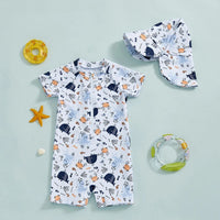 One-pieces Short Sleeve Printed Swimsuit