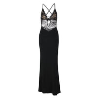 Strap Maxi Dress Sexy Lace Tube Top Patchwork Underwired Detail Slim-fit Sheath Pure Desire One-piece Dress