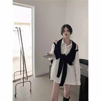 Korean Style Long Sleeve Shirt Cartoon Shawl Sweater Two-piece Vest Set