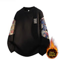 Ethnic-style Vintage Crewneck Fleece-lined Long-sleeve Top