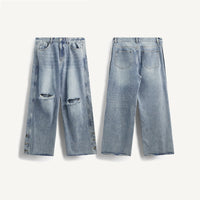 New Trendy Brand Street Retro Style Personality Washed Wide Leg Jeans