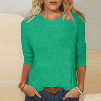Round Neck 34 Sleeves Casual Top For Women