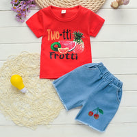 Summer New Girls Fruit Print Casual Short-sleeved T-shirt Two-piece Suit
