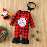 Baby Clothes Cotton Letter Santa Patchwork Plaid Long Sleeve Baby Bodysuit