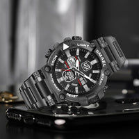 Men's Luminous Timing Stainless Steel Alloy Double Display Electronic Watch