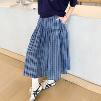 Blue Plaid High Waist Slim A-line Skirt