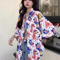 Summer Retro Full Printed Short-sleeved Shirt For Women
