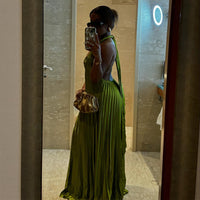 Sweet And Fresh Halter V-neck Backless Pleated Dress