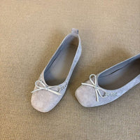 French Style Bow Mary Jane Shoes For Women, Hidden Wedge Heel, Gentle Style Loafers, Square Round Toe, Low-Cut Flats