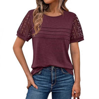 Round-neck Hollow-out Short-sleeve Elegant Loose-fitting