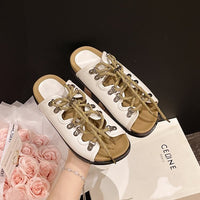 2026 Summer New Arrival Women's Retro Platform Lace-Up Slide Sandals, Niche Design Beach Shoes, Vacation Style Slip-On Slippers For Outdoor Wear
