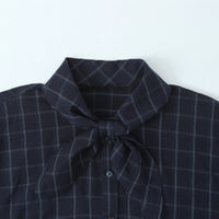Womens Plaid Poplin Shirt With Scarf-Like Necktie