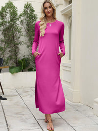 Women's Long-Sleeve Solid-Color Slit Maxi Dress