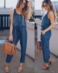 European and American waistcoat waist slimming fashion denim jumpsuit