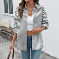 Casual Striped Long-sleeved Shirt Thin Coat For Women