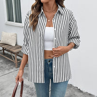 Casual Striped Long-sleeved Shirt Thin Coat For Women