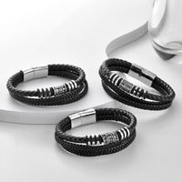 Stainless Steel Multi-Layer Leather Men's Bracelet