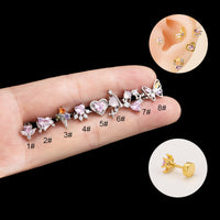 Fashion Heart-shaped Zircon Butterfly Stainless Steel Thin Rod Single Head Ear Bone Stud