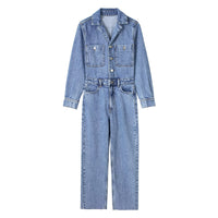 Summer Waist-tight Straight-leg Denim Jumpsuit