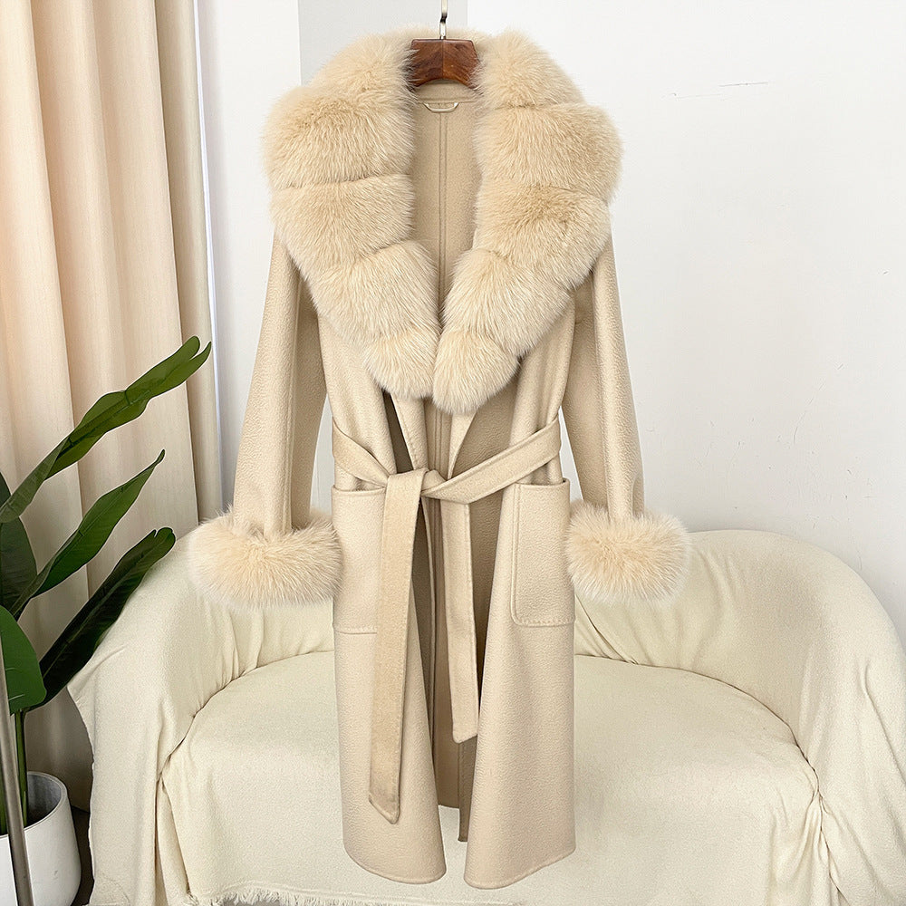 Double-sided Water Ripple Woolen Coat For Women