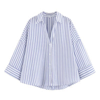 Women's Fashionable Slim-Fit Linen Multi-Color Striped Long-Sleeve Shirt