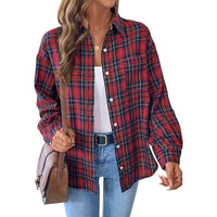 Coat Lapel Long Sleeve Plaid Shirt For Women