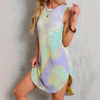 Sleeveless European And American-style Colorful Tank Top Womens Crew-neck Tie-dye Slip Dress