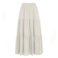Cotton-linen Pocketed Midi Skirt With A High Elastic Waistband