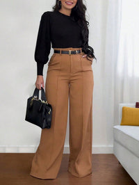 Khaki Draping Loose Straight-leg Trousers