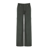 American Street Pocket High Waist Work Clothes Straight-leg Pants Women