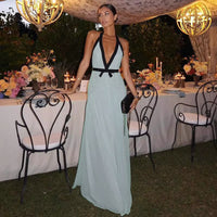 Light Green Celebrity-style Halterneck Deep V-neck Wrap Bustier With Cutout Back