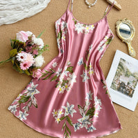 Spaghetti-strap Dress-style Loungewear Womens Ice-silk Pajamas