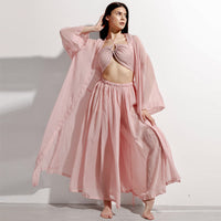 Long Coat Tube Top And Wide-leg Pants Three-piece Set