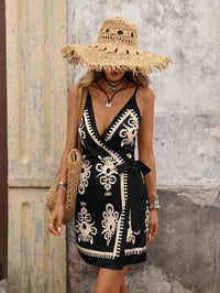 Summer Tropical Print Sleeveless Spaghetti-Strap Lace-Up Dress