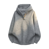 Autumn And Winter Loose Half-button Hooded Knit Sweater For Men