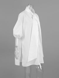 Loose-fitting Long-sleeved White Shirt With A Flowy Collar